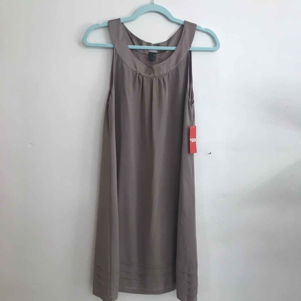 H&M tunic sleeveless dress Sz 6 taupe gray 100% silk midi